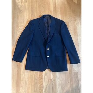 Lands End Mens Blazer Navy Blue Wool Blend Classic Fit USA Made Outerwear